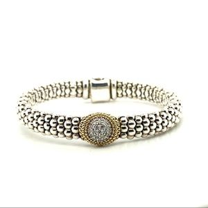 Lagos & Caviar 925 silver & 18k gold Oval Station Diamond Bracalet